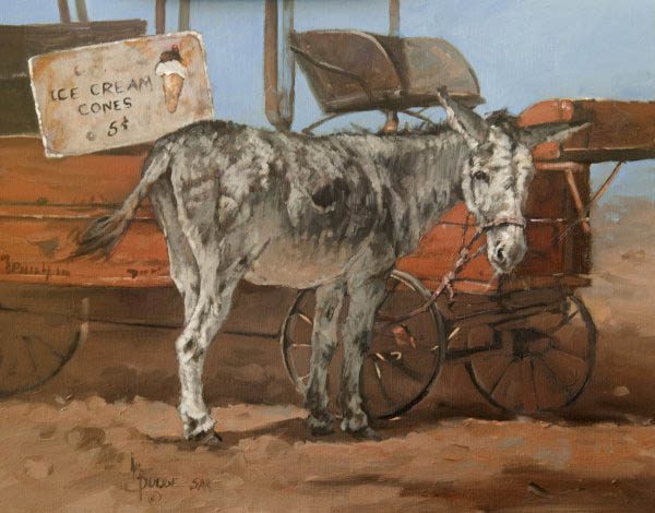 original oil painting by Linda Budge - A couple of oldies - burro