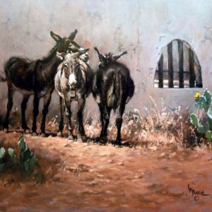 original oil painting by Linda Budge - burros on a lazy afternoon