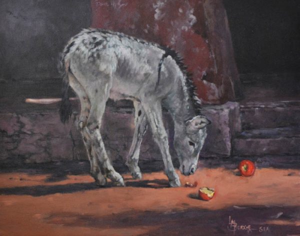 original oil painting by Linda Budge - apples delight burro