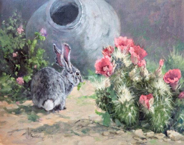 original oil painting by Linda Budge - BUNNY BROWSE