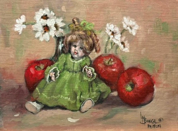 Apples and a Doll in Green