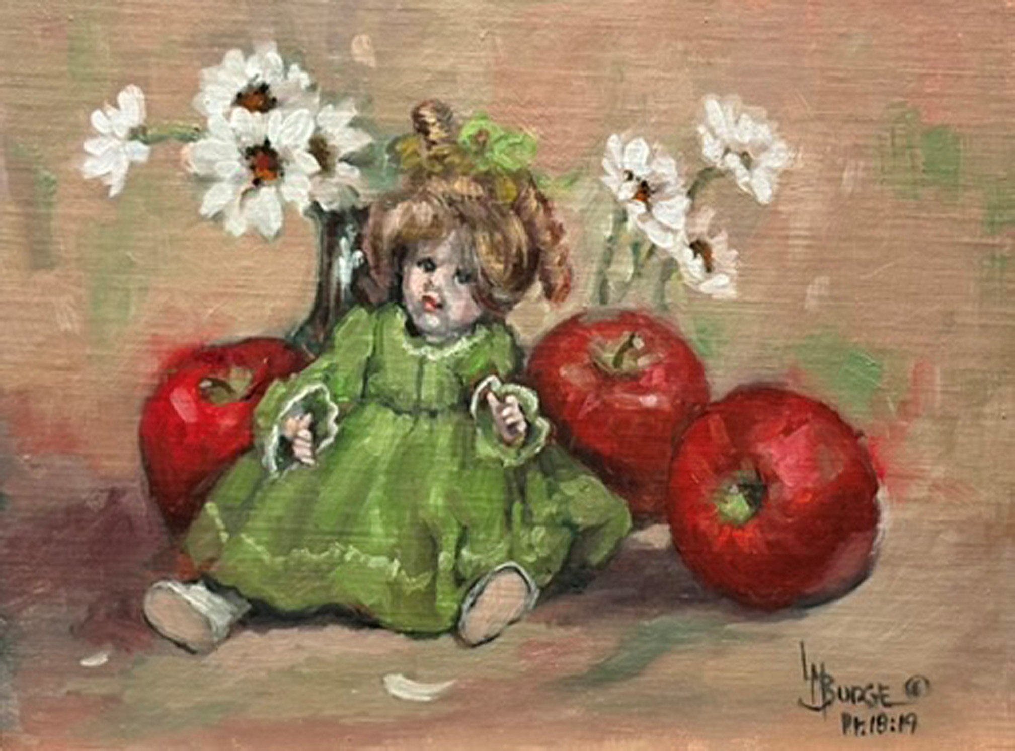 Apples and a Doll in Green